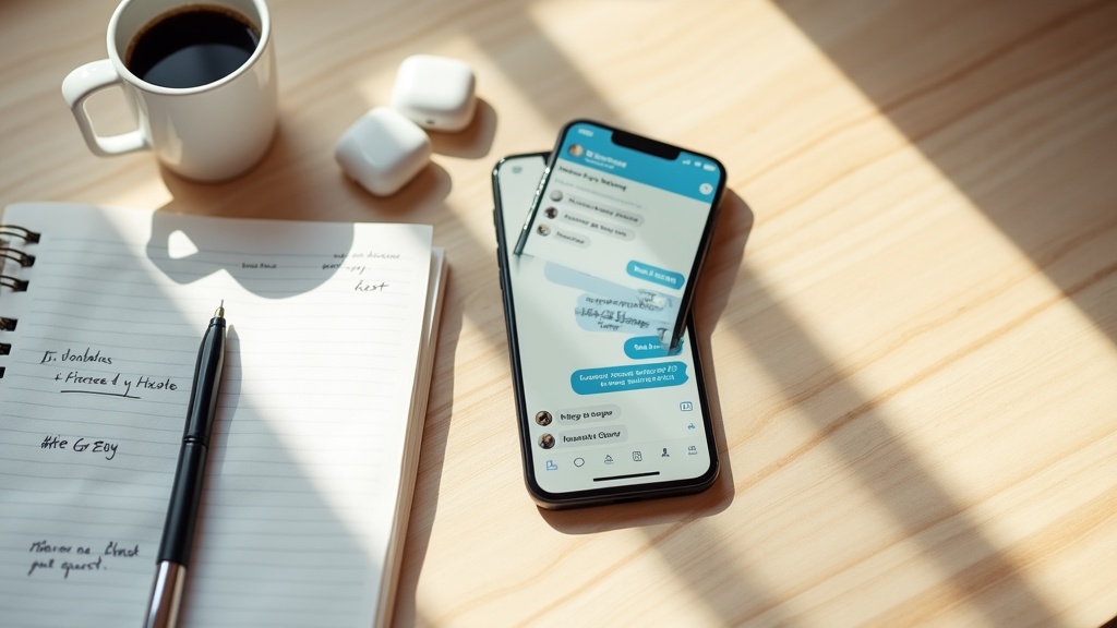 Smartphone showing automated Airbnb guest messaging conversation on wooden desk
