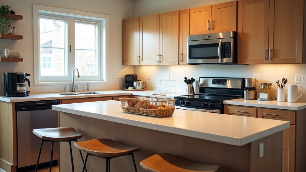 Fully equipped Airbnb kitchen with essential cooking amenities