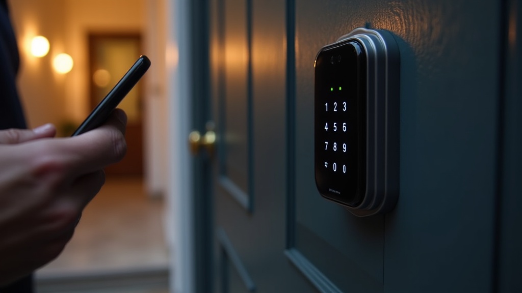 Smart lock on UK Airbnb property door with guest checking in