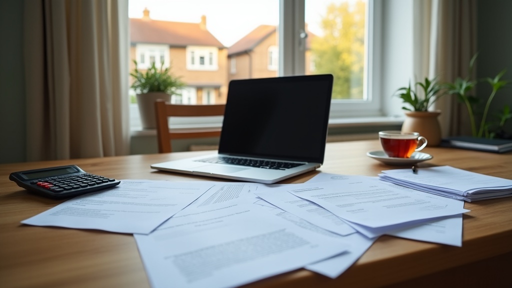 Home office with business rates and council tax paperwork