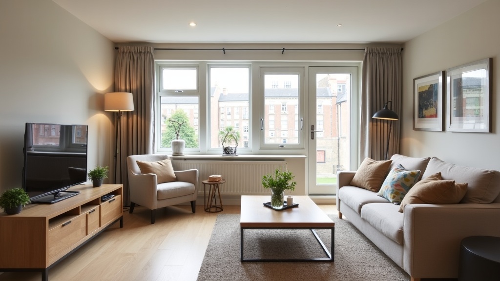 Modern Airbnb living room interior in UK apartment