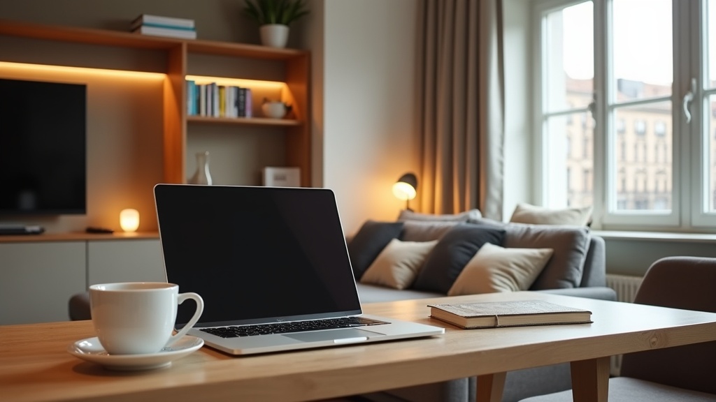 Cambridge Airbnb workspace setup for academic visitors with desk and comfortable seating