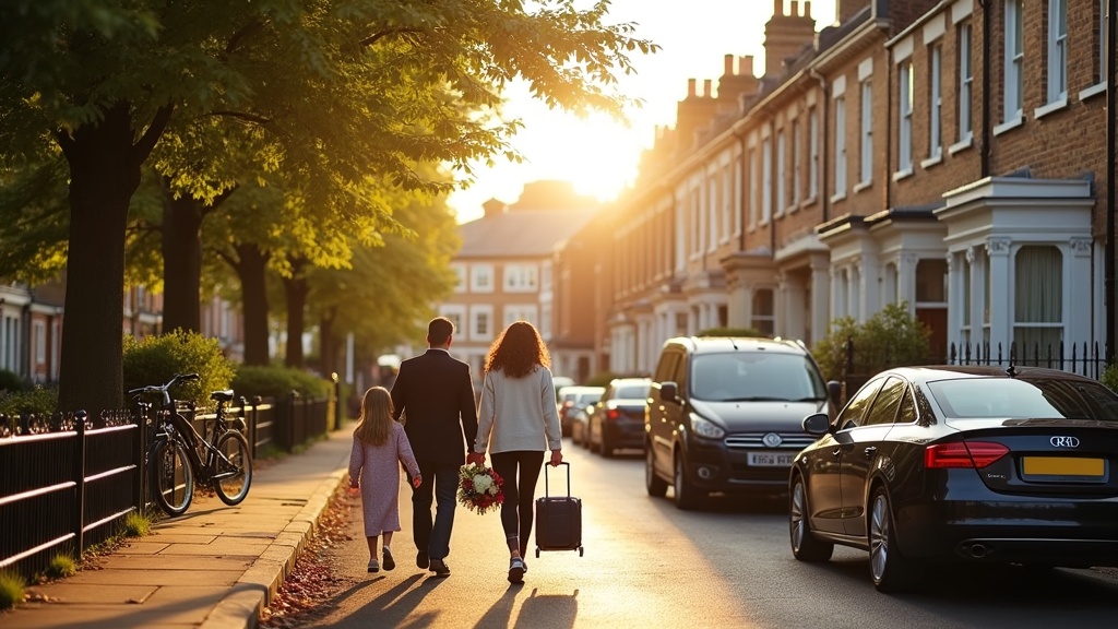 Cambridge residential street with Airbnb properties and visiting family for university event
