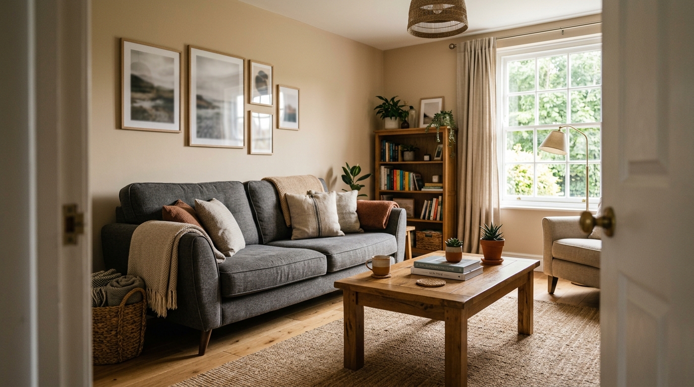 Inviting Airbnb living room with natural light and modern furnishings