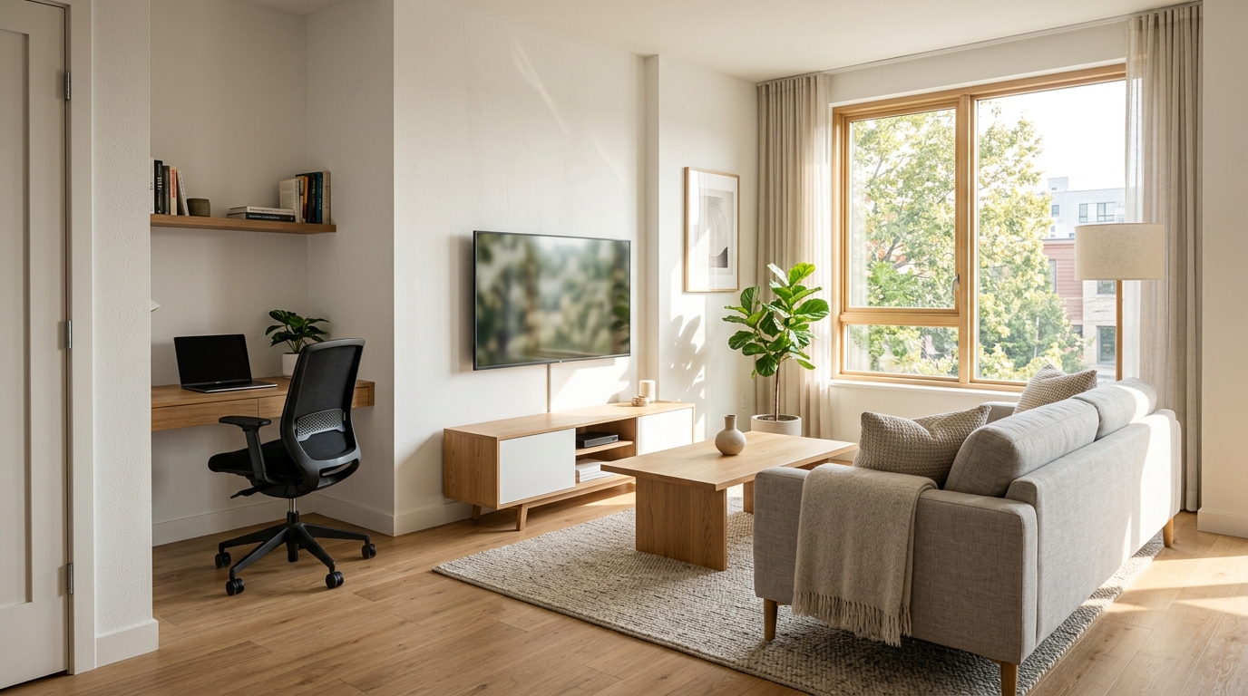 Modern Airbnb apartment with workspace and smart TV amenities
