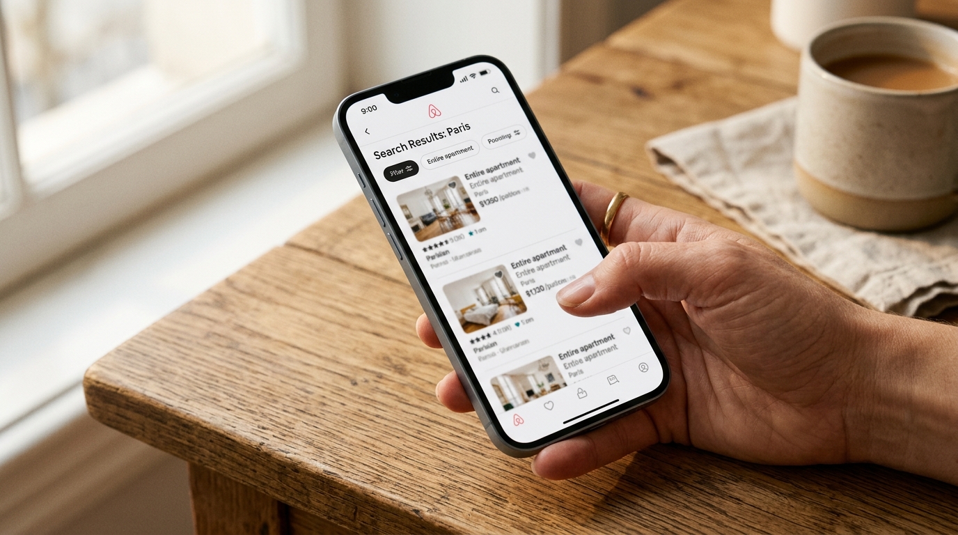 Checking competitor Airbnb listings on mobile device