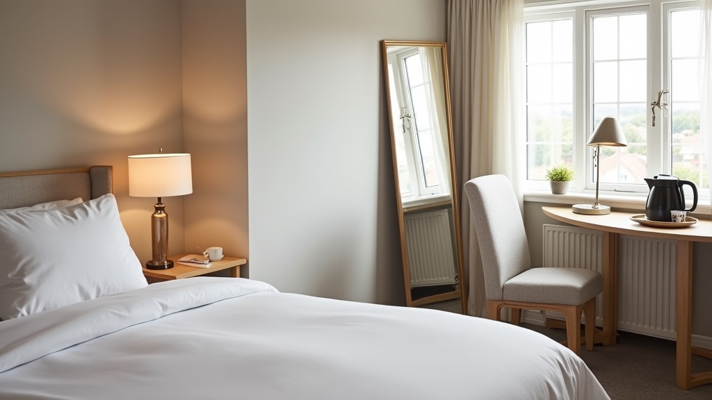 Well-appointed Airbnb bedroom with upgraded guest amenities and workspace