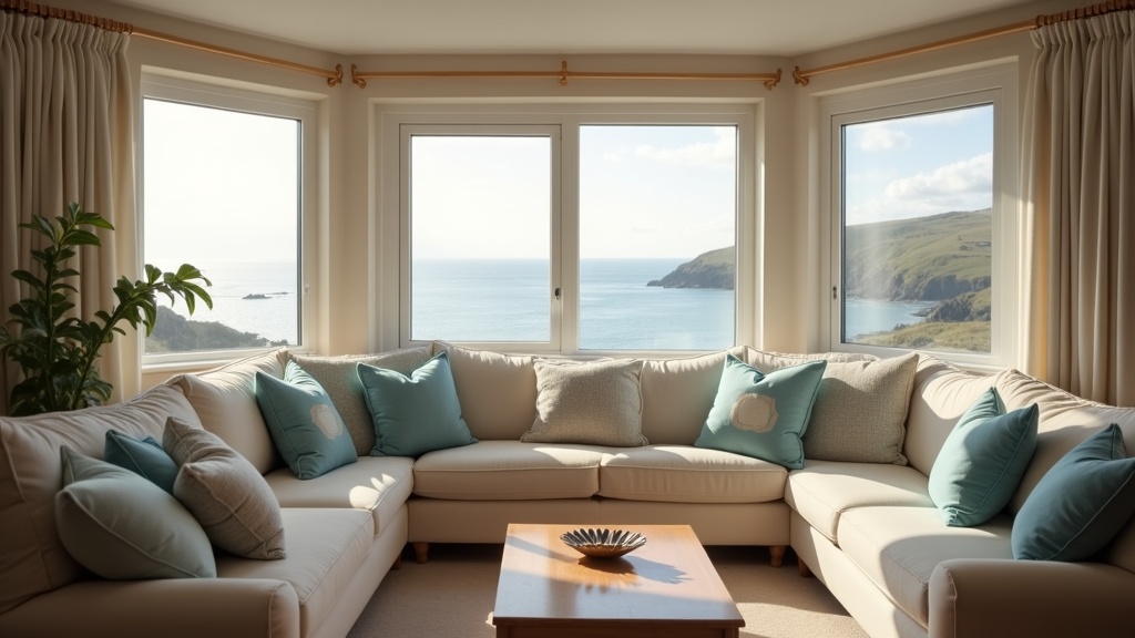 Cornwall Airbnb living room with sea views