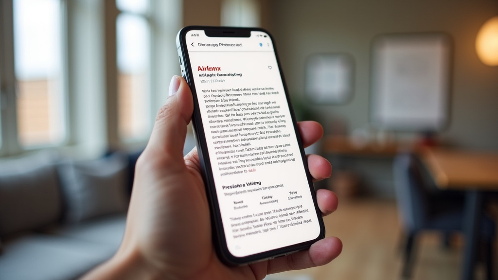 Reviewing Airbnb description copy on mobile device