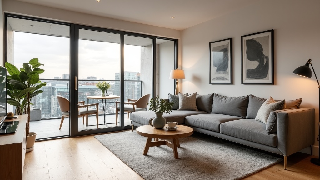 Modern UK city centre Airbnb apartment with balcony