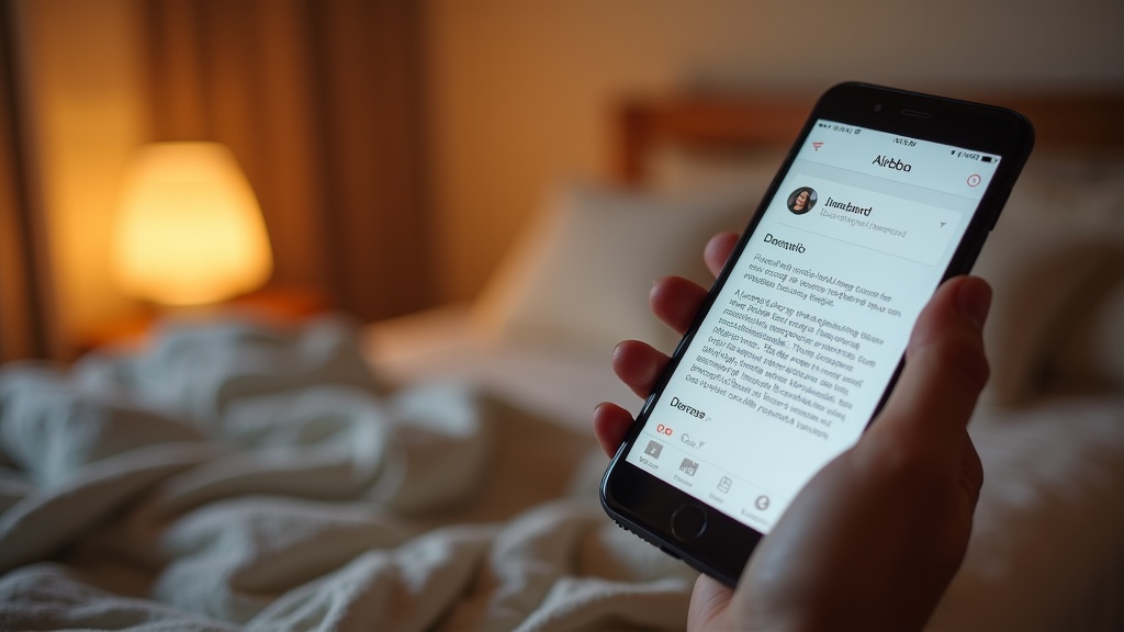 Guest reading Airbnb listing description on mobile phone