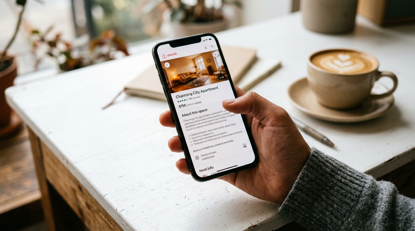Mobile phone displaying Airbnb listing description with good structure