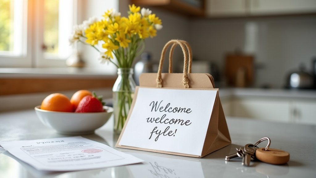Summer Airbnb welcome pack with guest information and amenities