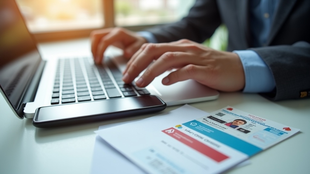 Digital guest verification process with laptop and documents