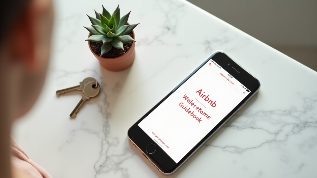 Mobile phone showing Airbnb digital guidebook interface
