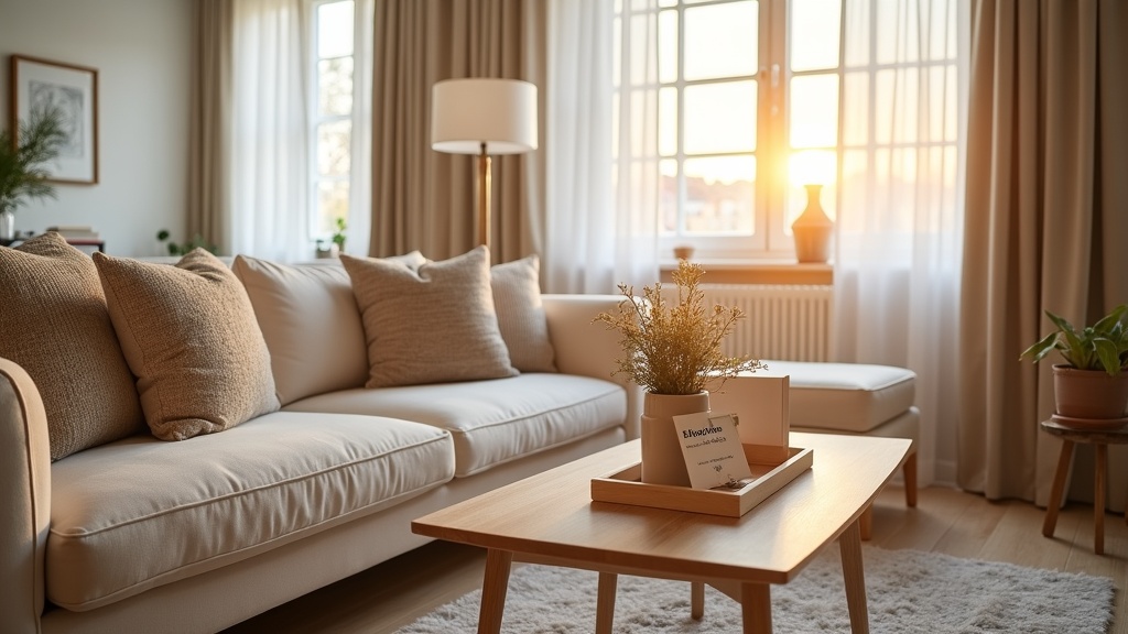 Stylish Airbnb living room ready for guest arrival