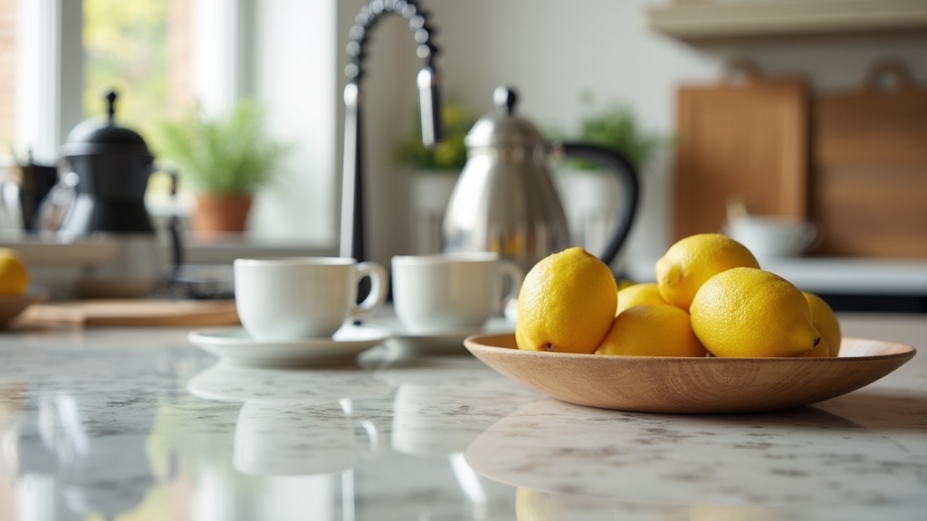 Detailed kitchen staging showing coffee facilities and quality amenities