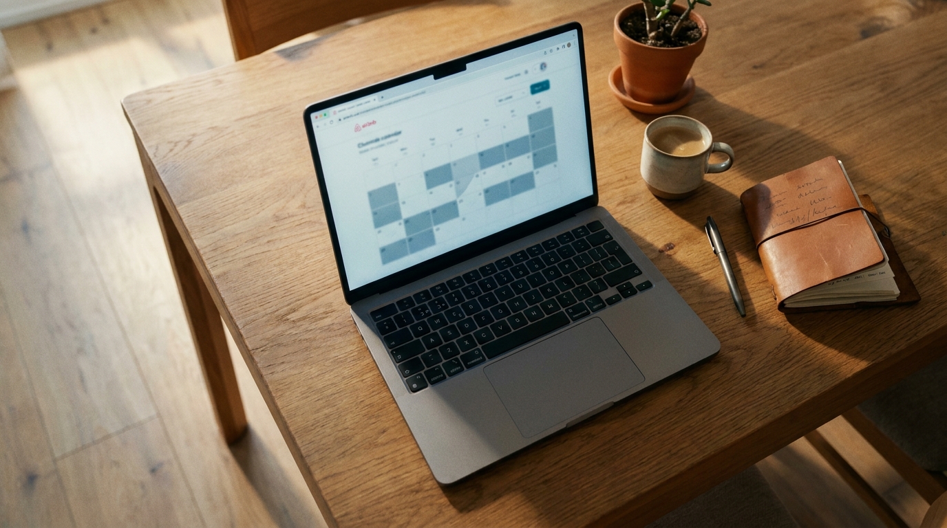 Airbnb host reviewing calendar gaps on laptop to implement last-minute pricing strategy