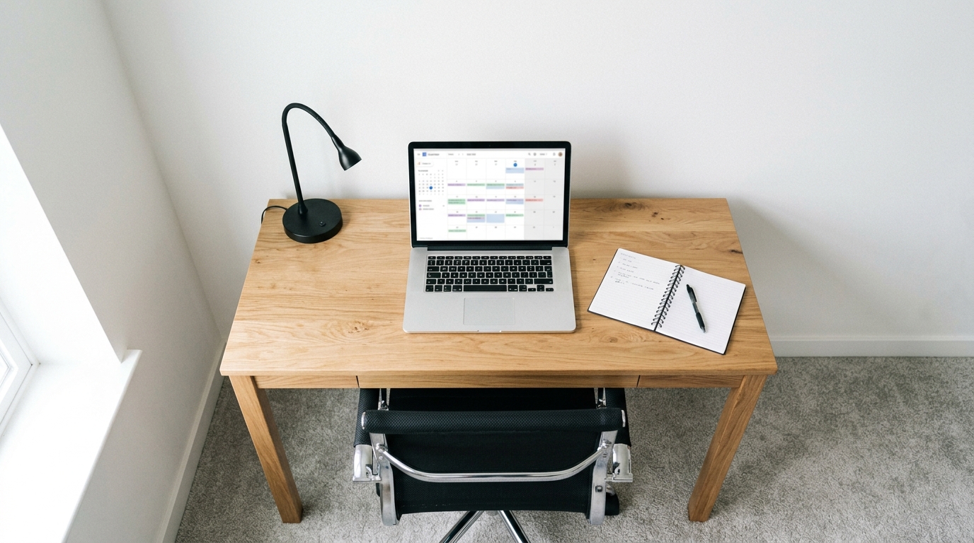 Dedicated workspace with desk and laptop in Airbnb rental