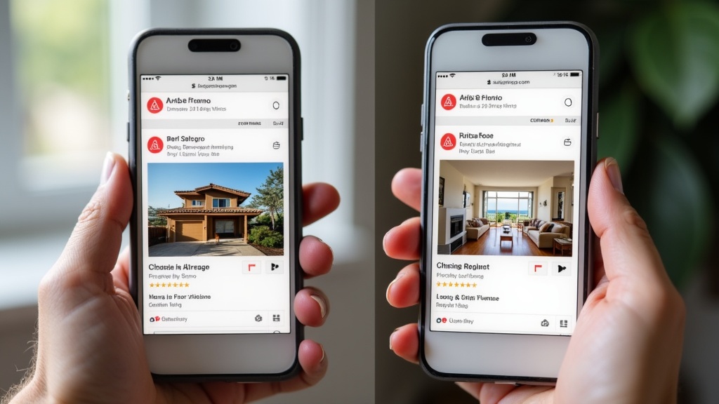 Comparison of Airbnb listing cover photos on mobile search results