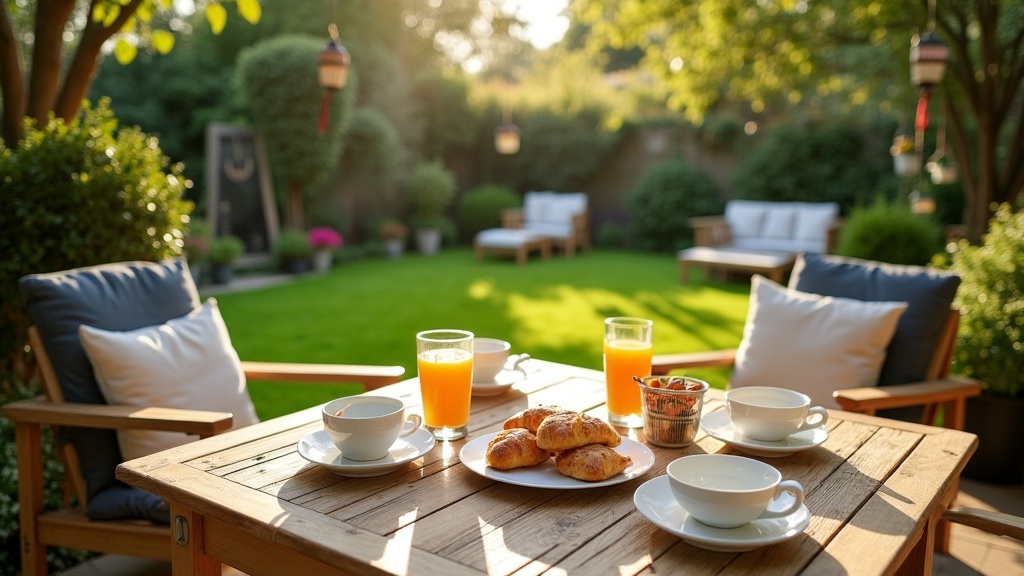Styled outdoor dining area in Airbnb garden showing lifestyle photography
