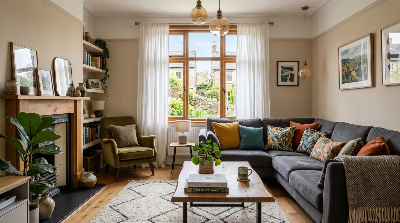 Well-optimised Airbnb living room interior with high-quality styling