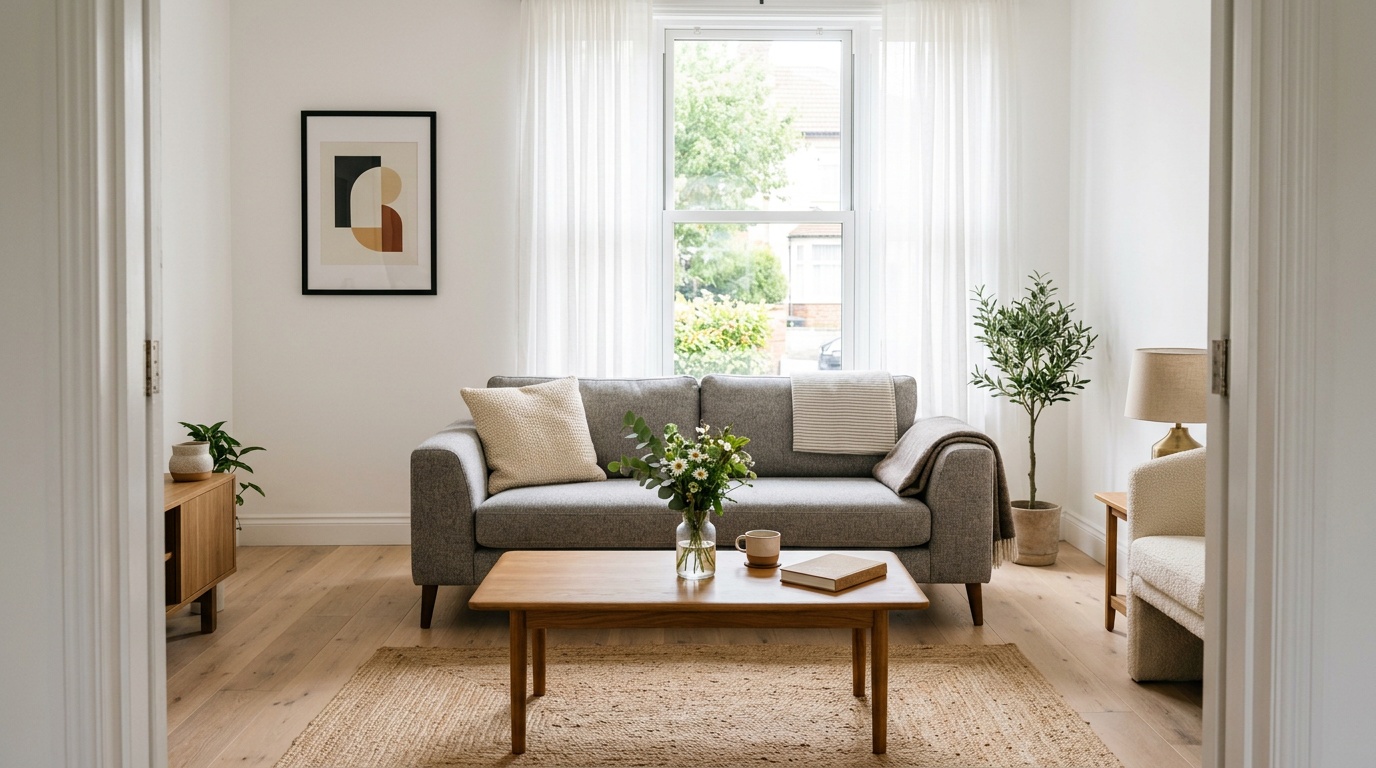 Well-presented Airbnb living room with natural light