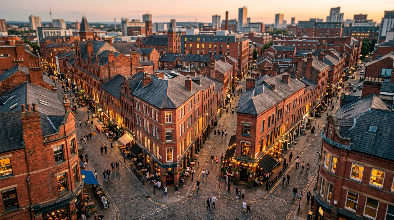 Manchester Northern Quarter neighbourhood in summer evening