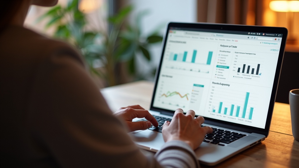 Airbnb host analysing occupancy rate data on laptop