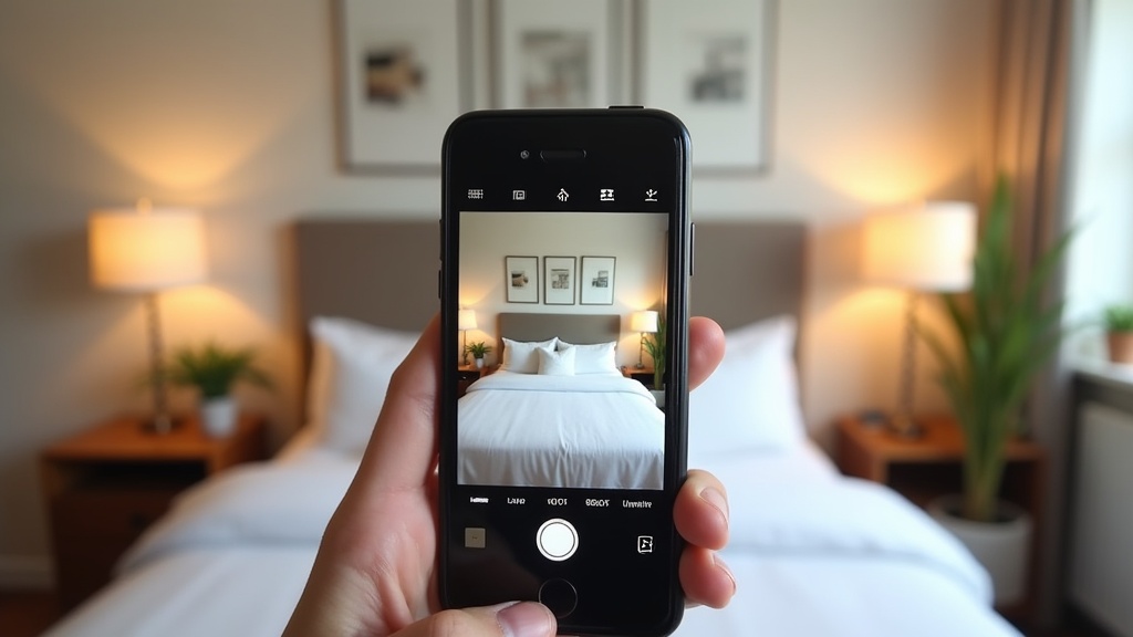 Host taking smartphone photo of optimised Airbnb bedroom for listing