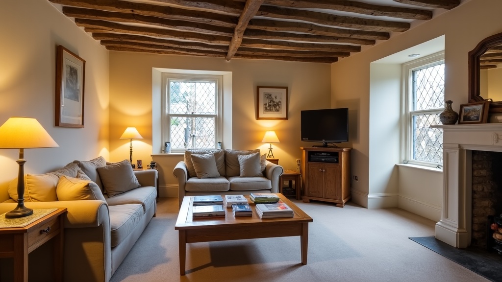 Comfortable Oxford Airbnb living room with period features