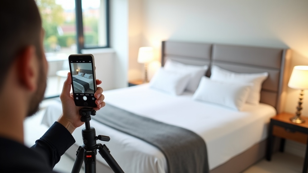 DIY Airbnb photography setup showing proper equipment and technique