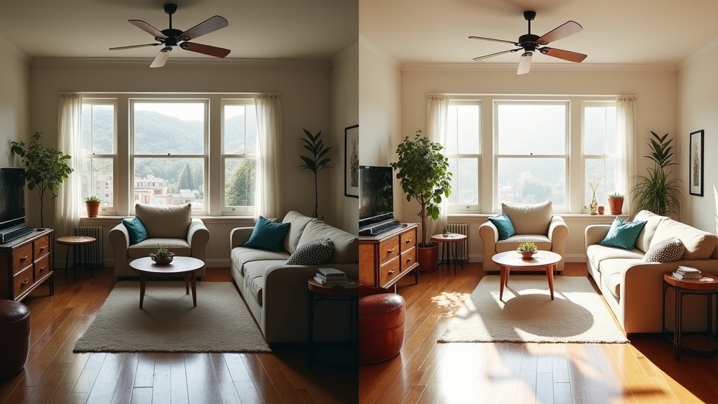 Before and after comparison of Airbnb photo layout and visual hierarchy