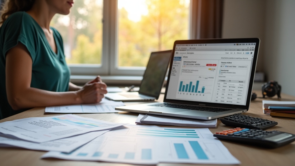 Airbnb host analysing pricing strategy and competitor data on laptop