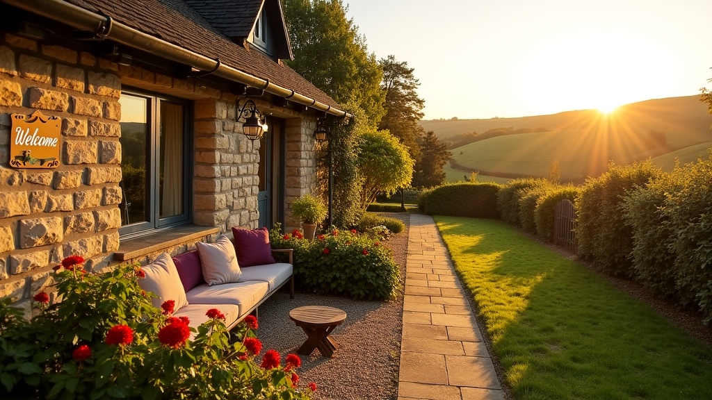 Charming UK countryside Airbnb cottage with gardens during peak season