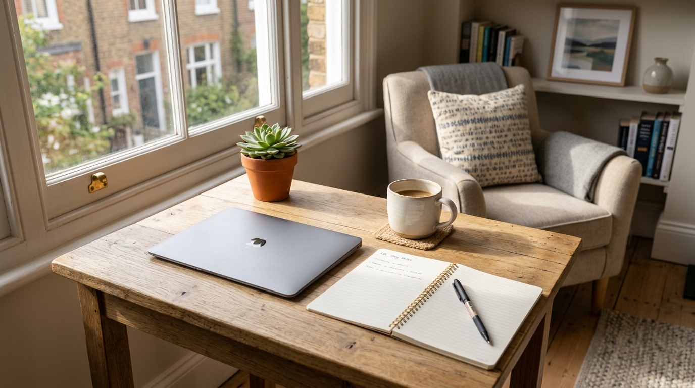 Modern workspace setup in UK Airbnb rental