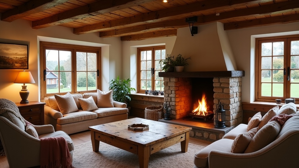 Cottage living room with character features for Airbnb guests