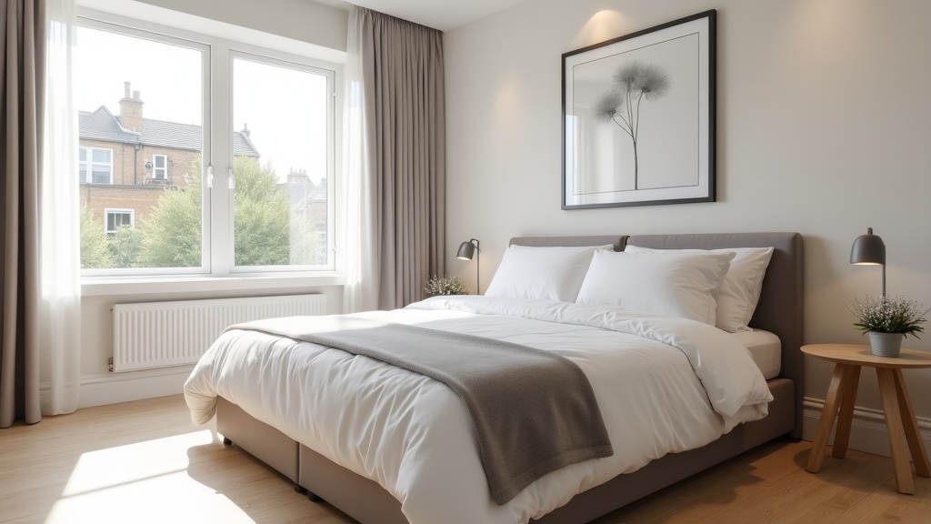 Beautifully styled Airbnb bedroom with natural light and white linens