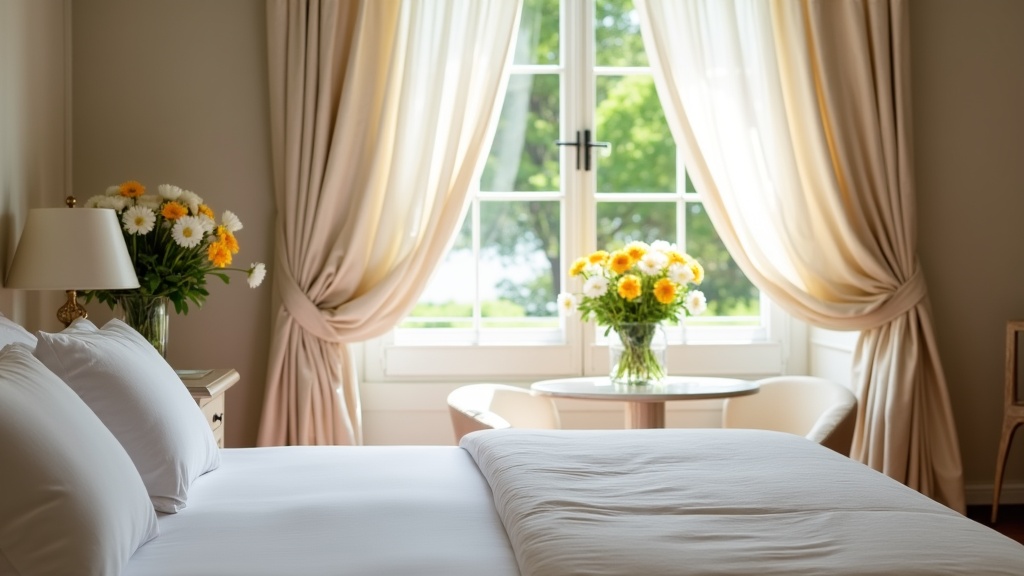 Premium Airbnb bedroom with summer styling and natural light