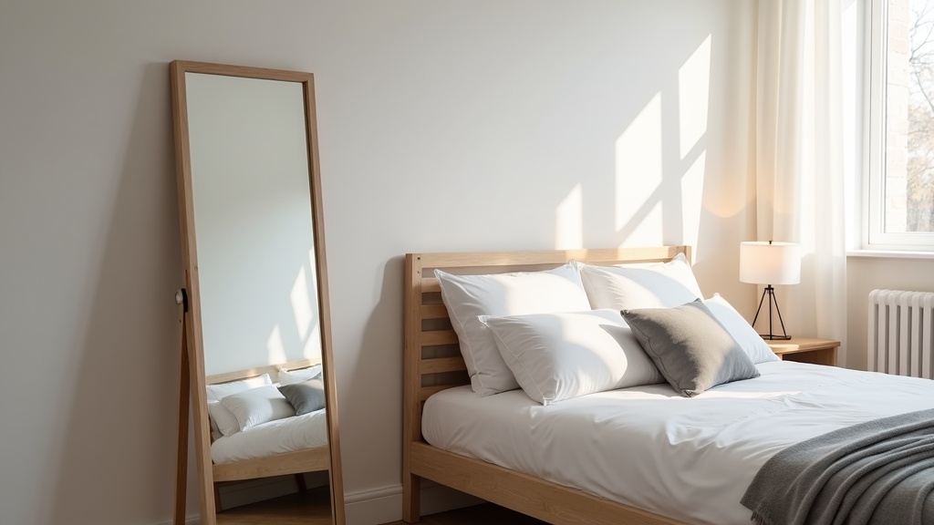 Airbnb bedroom with full-length mirror and modern decor