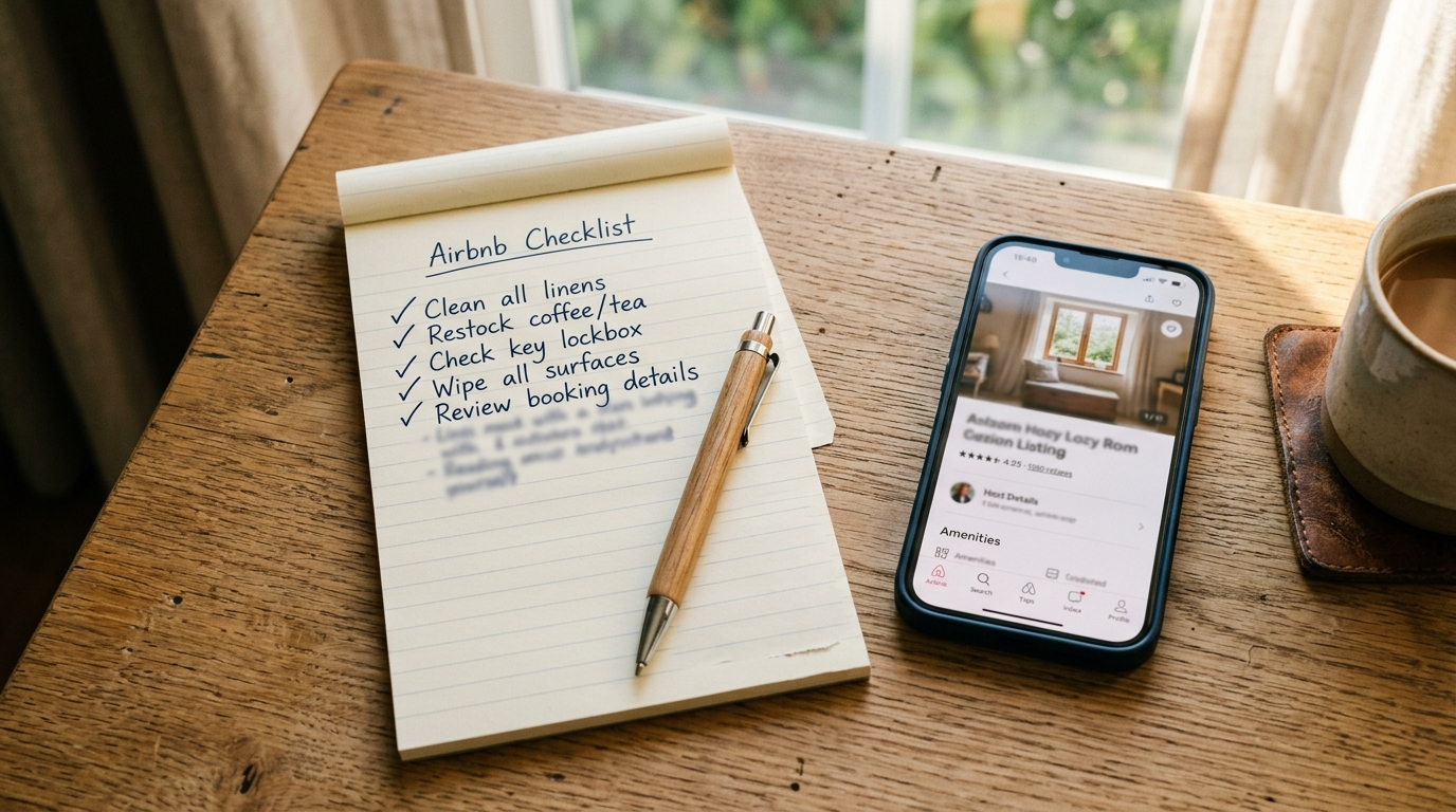 Airbnb host reviewing listing title SEO checklist and performance