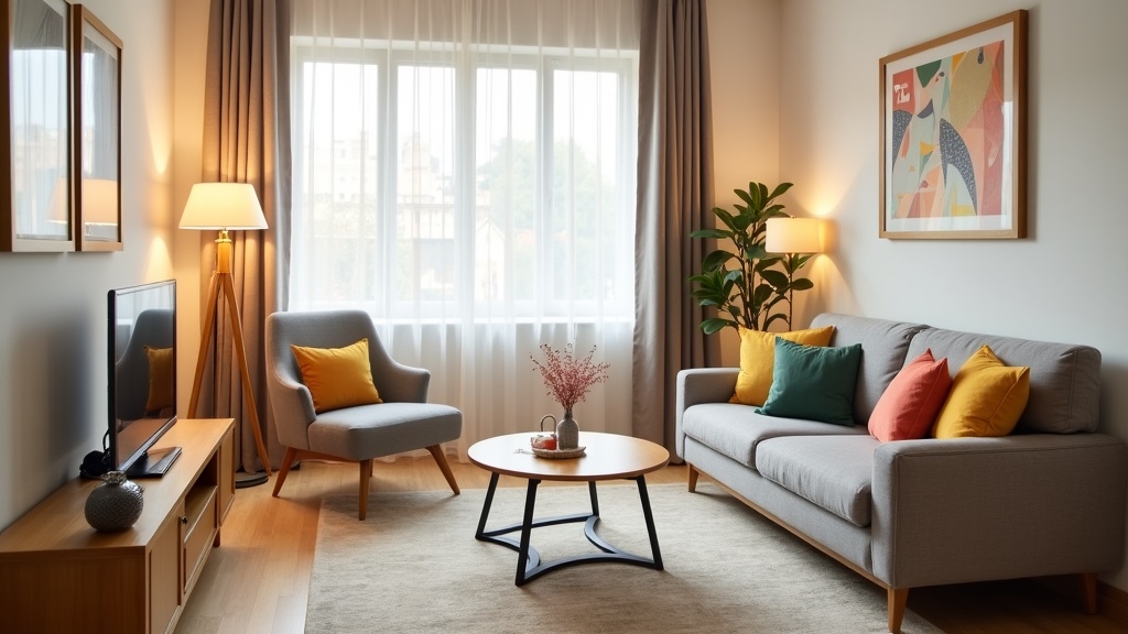 Professionally staged Airbnb living room with natural light and modern decor