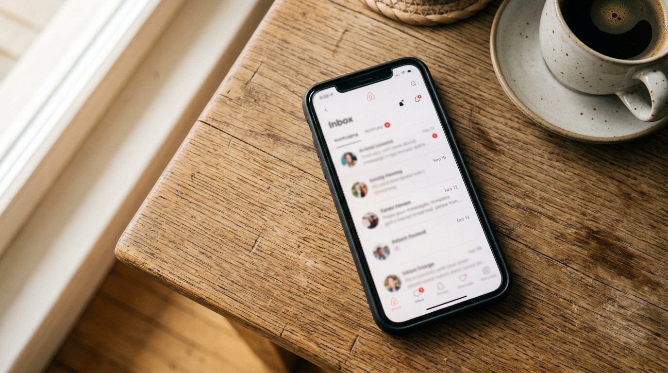 Smartphone showing Airbnb messages to illustrate response rate and guest communication