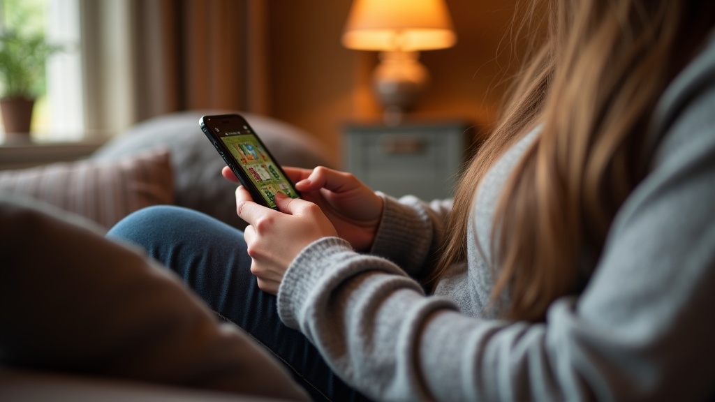 Guest tapping a phone on a sofa