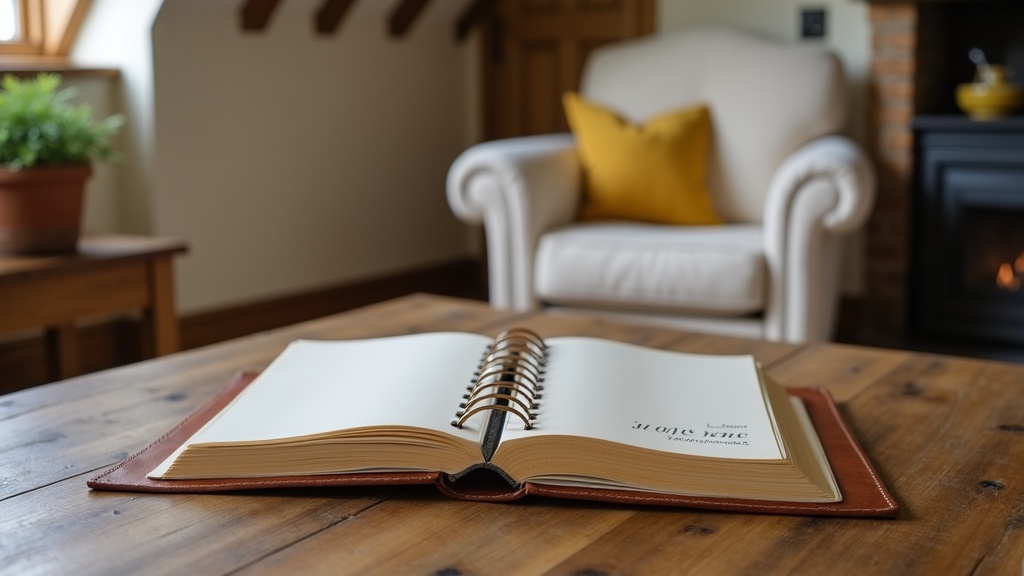 Printed welcome book binder in countryside Airbnb cottage