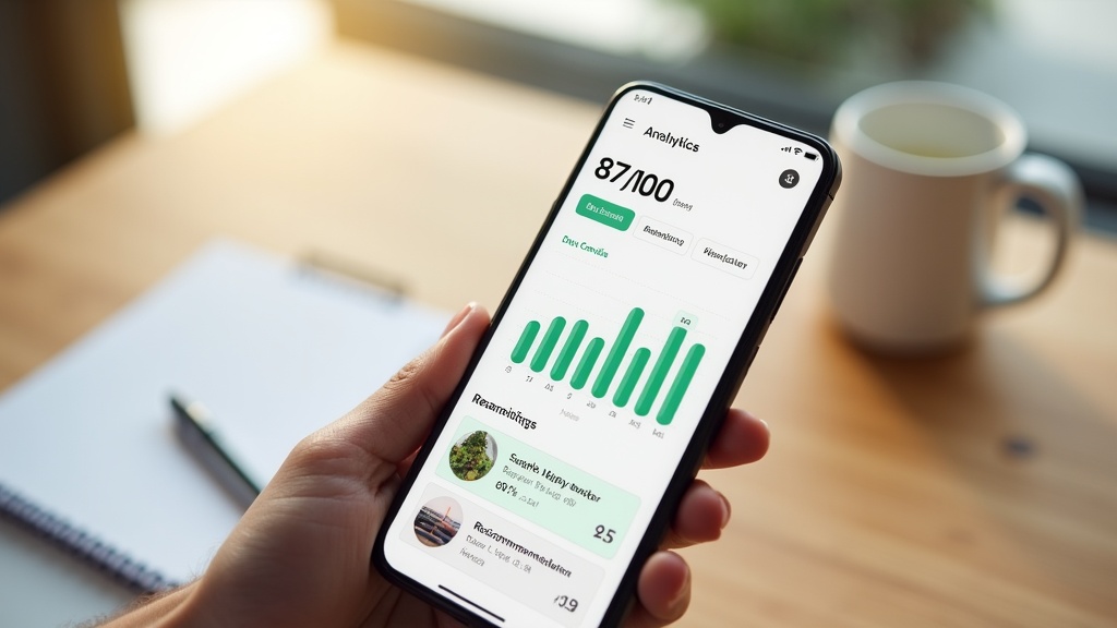 Smartphone showing Airbnb listing analytics dashboard