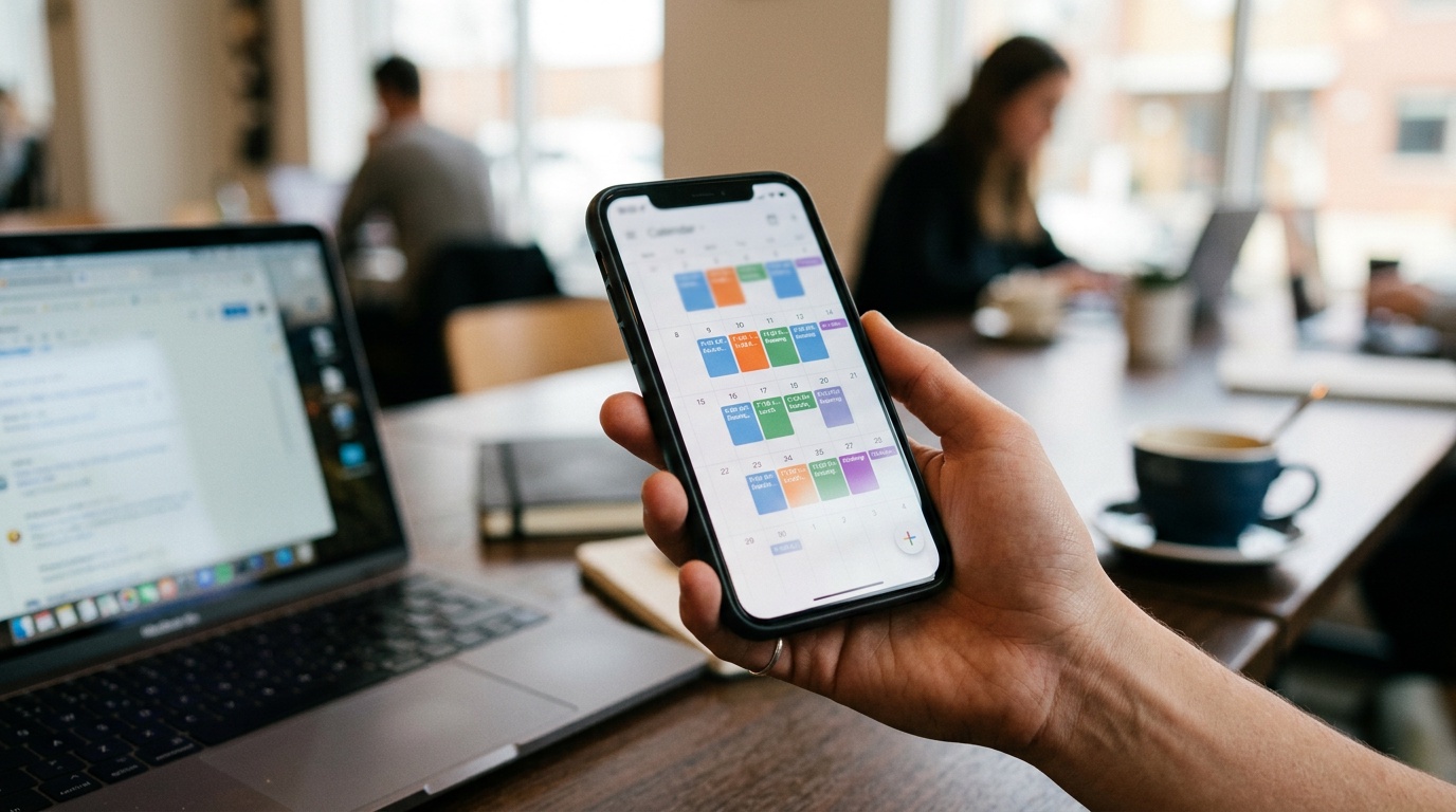 Smartphone showing Airbnb booking calendar