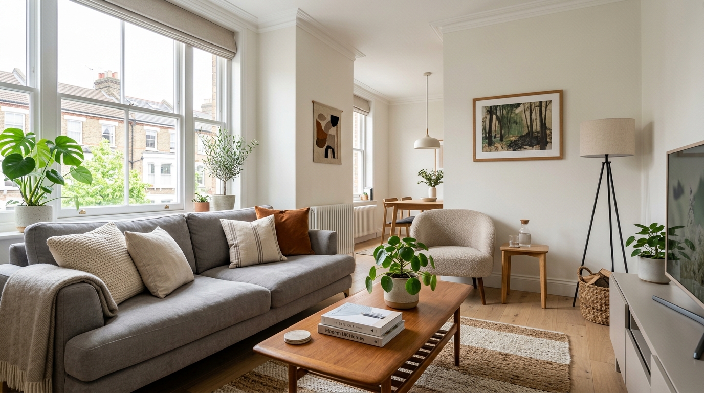 Well-presented UK Airbnb living room ready for guests