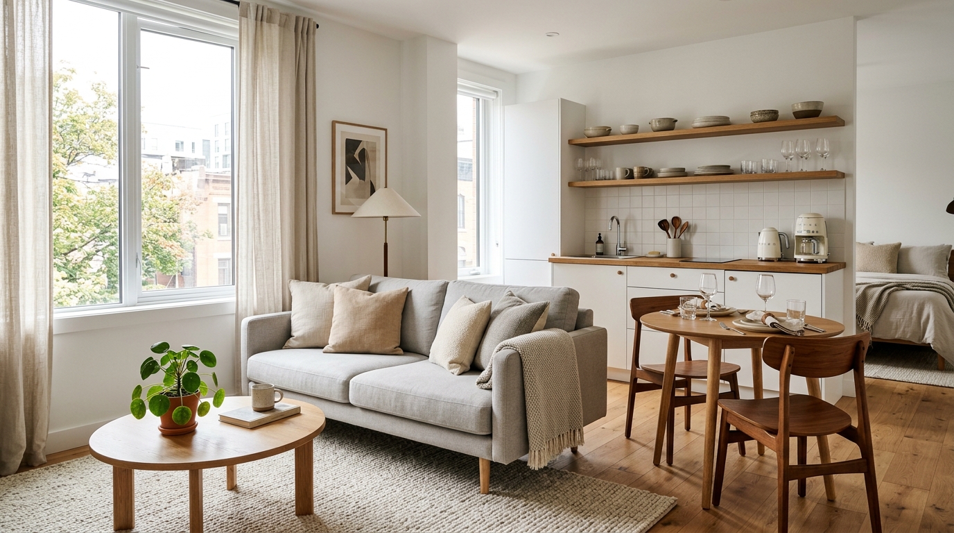 Well-presented Airbnb listing interior optimised for bookings