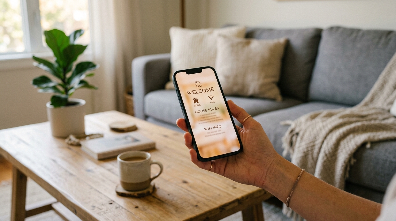 Digital guidebook on smartphone for Airbnb guests